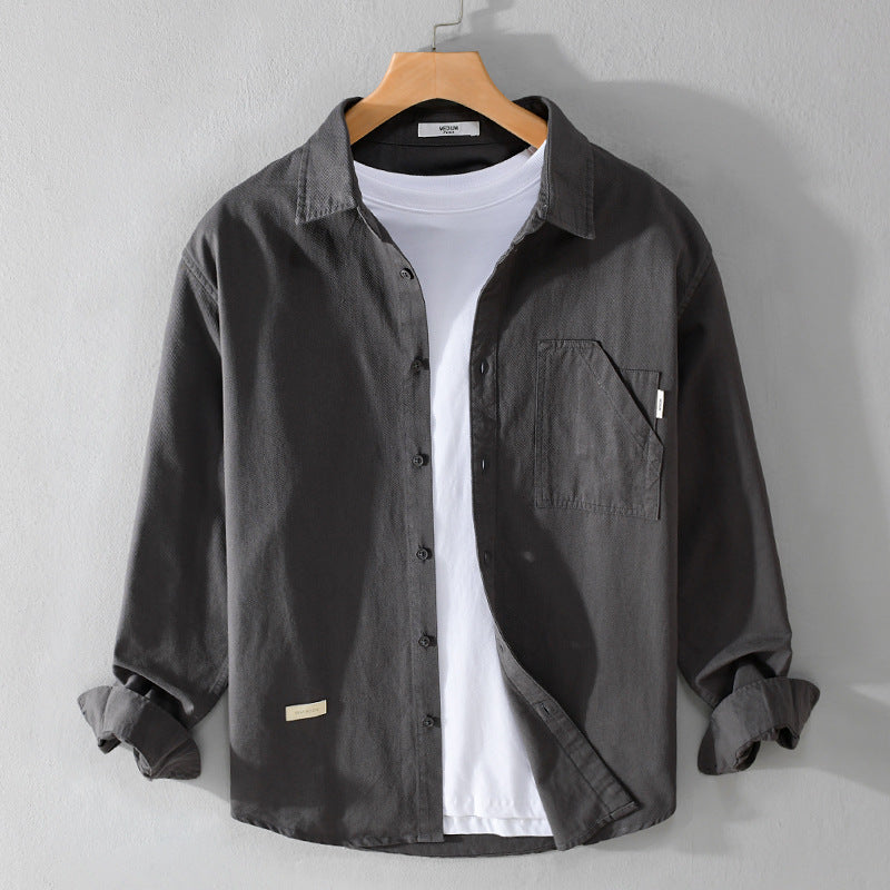 Herren Leichtes strukturiertes Baumwoll-Overshirt mit Brusttasche und entspannter Passform Echoarchiv