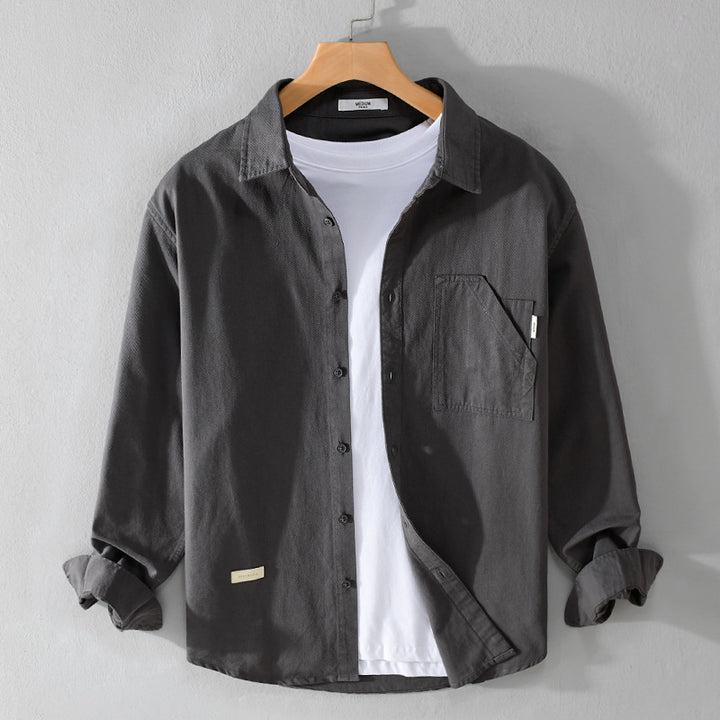 Herren Leichtes strukturiertes Baumwoll-Overshirt mit Brusttasche und entspannter Passform Echoarchiv