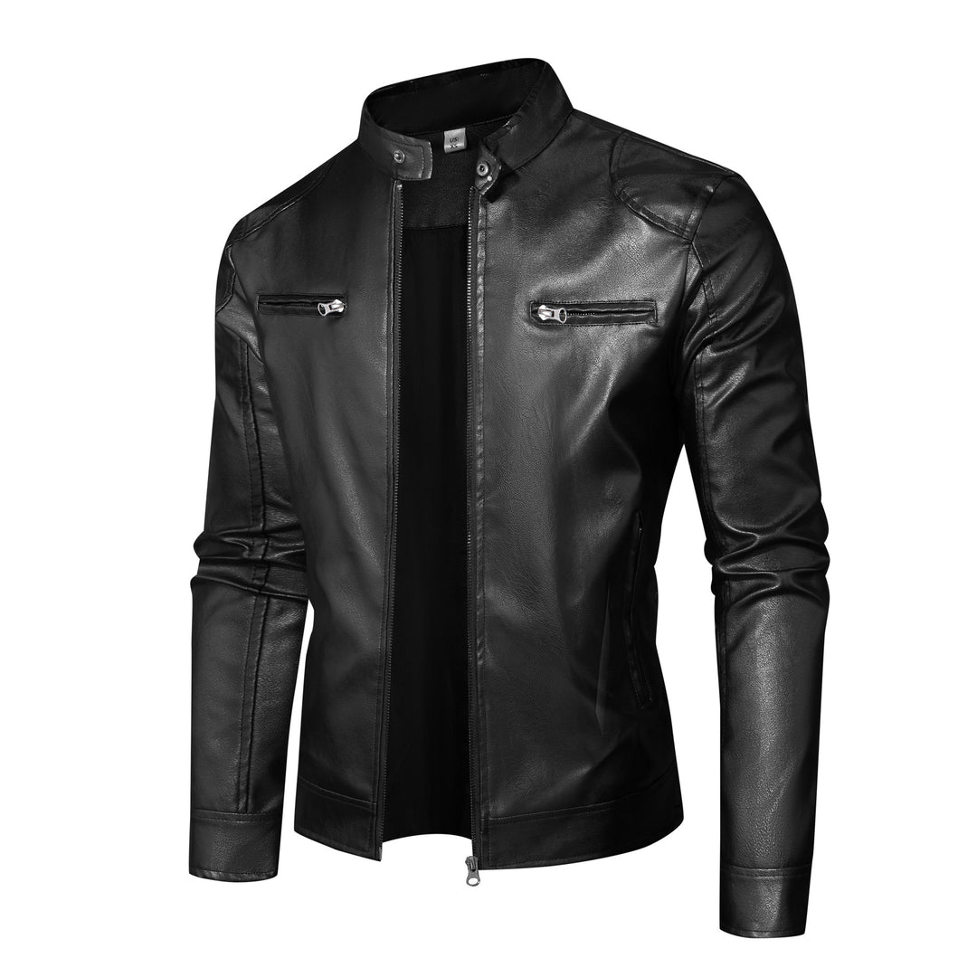 Herren Slim-Fit Lederjacke im Bikerstil mit Stehkragen, Reißverschlusstaschen und weichem Lammnappa Echo Archiv