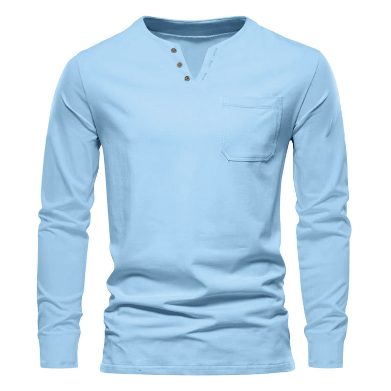 Herren Langarm-Henley-Shirt mit praktischen Knopfdetails und Brusttasche Echoarchiv