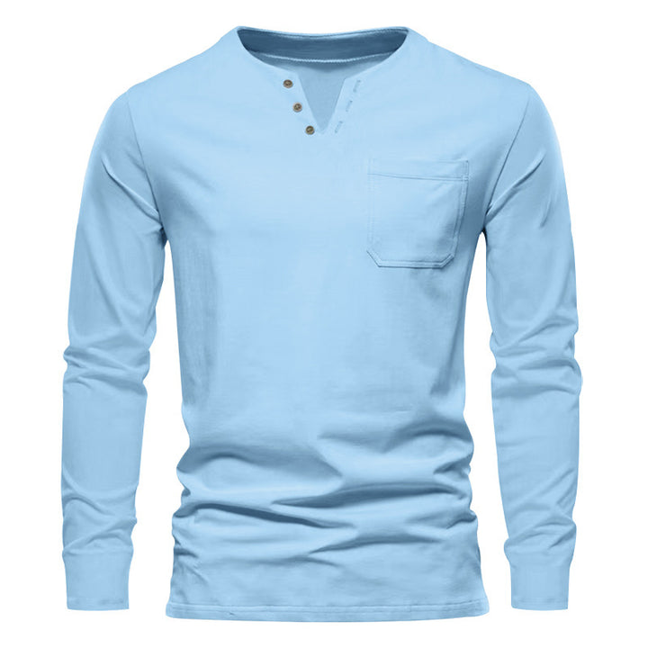 Herren Langarm-Henley-Shirt mit praktischen Knopfdetails und Brusttasche Echoarchiv