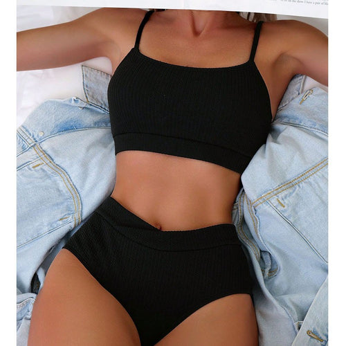 Damen High-Waist Bikini Set mit sportlichem Crop-Top und Rippstruktur Echo Archiv