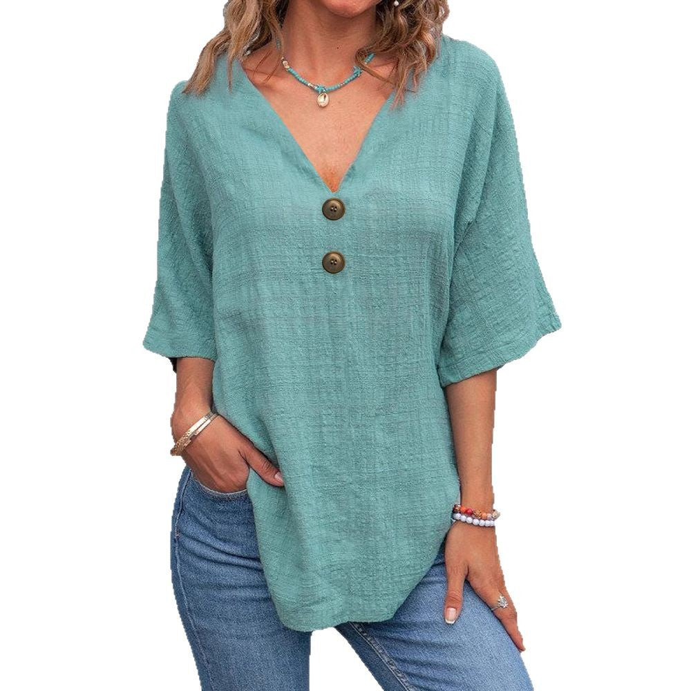 Damen V-Ausschnitt Bluse mit Knopfdetails Echo Archiv