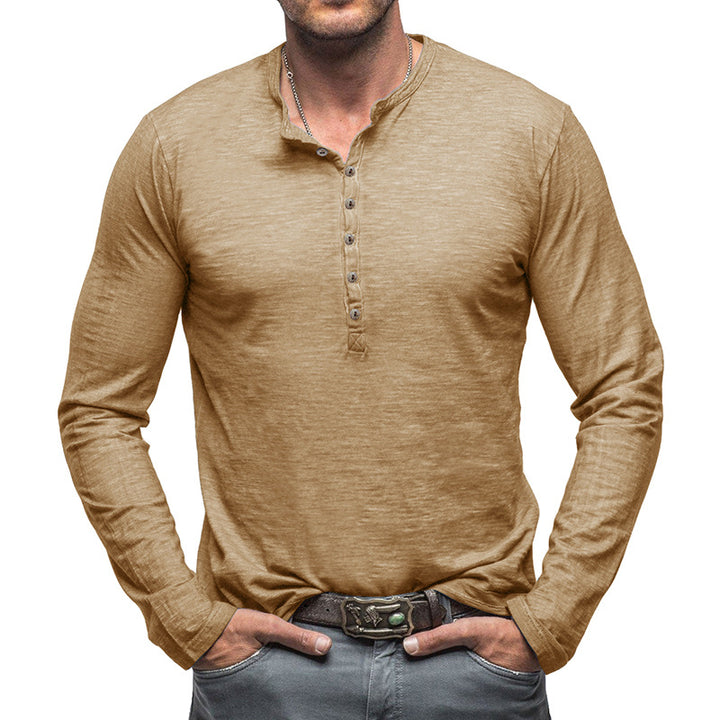 Herren Langarm-Henley-Shirt mit eleganter Knopfleiste und strukturiertem Stoff Echoarchiv