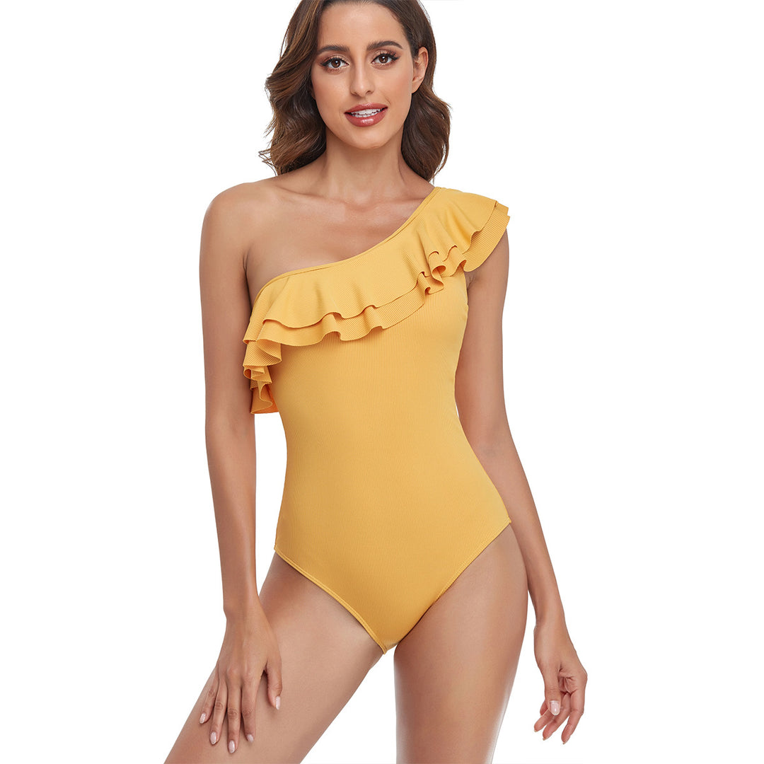 Damen Einteiliger Badeanzug mit asymmetrischem Rüschendesign Echo Archiv