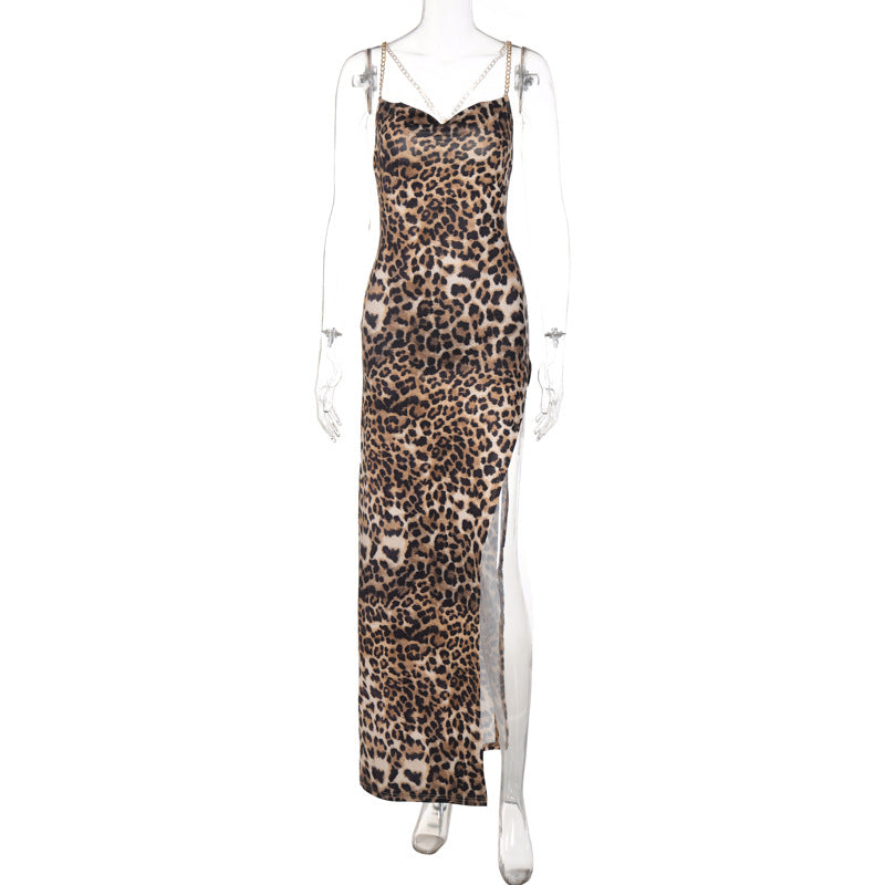 Damen Maxikleid mit verführerischem Leopardenmuster und tiefem Schlitz Echo Archiv