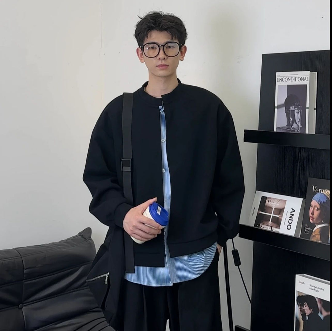 Herren Sweatshirt im Lagenlook mit verdeckter Knopfleiste und Rundhalsausschnitt Echoarchiv