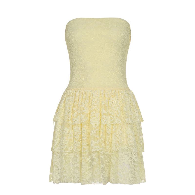 Damen Spitzenkleid mit voluminösem Rock und trägerlosem Design Echo Archiv