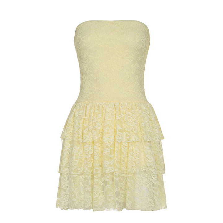 Damen Spitzenkleid mit voluminösem Rock und trägerlosem Design Echo Archiv