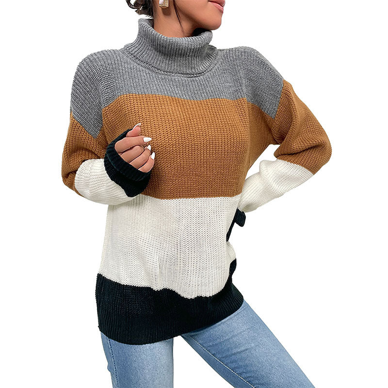Damen Rollkragen-Colorblock-Pullover aus Grobstrick Echoarchiv