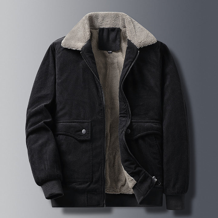 Männer Cordjacke im Arbeiterstil mit Sherpa-Futter, Reißverschluss und gerippten Bündchen – Taviero