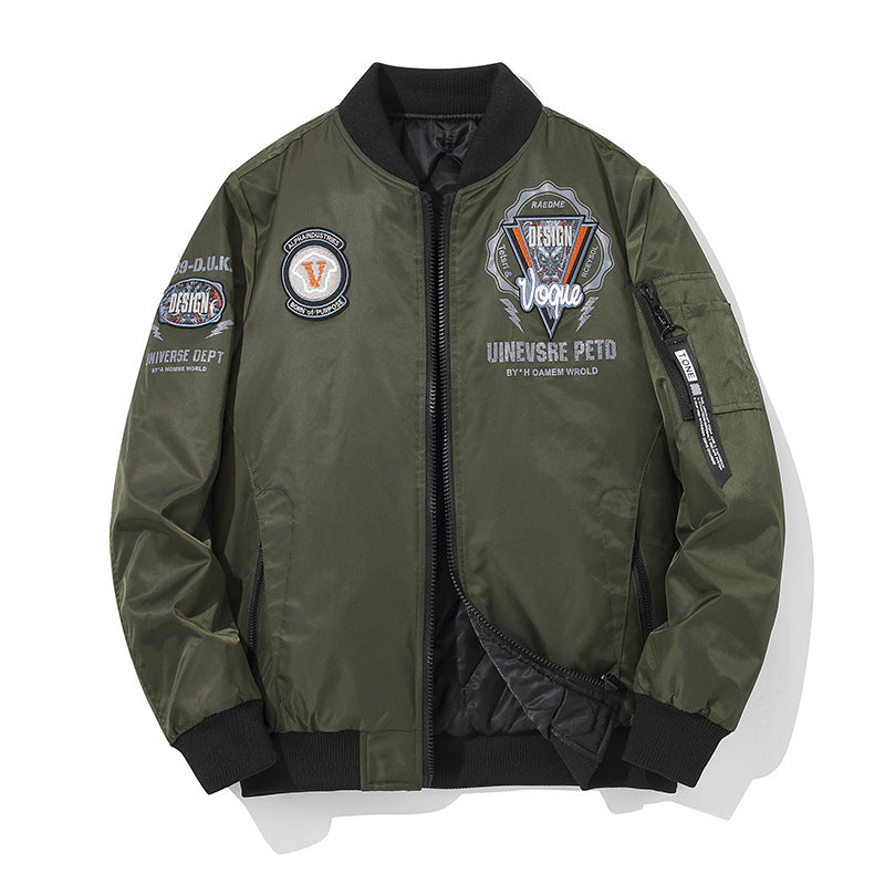 Men's urban patched utility zip-up bomber with sleeve pen pocket – Brevano