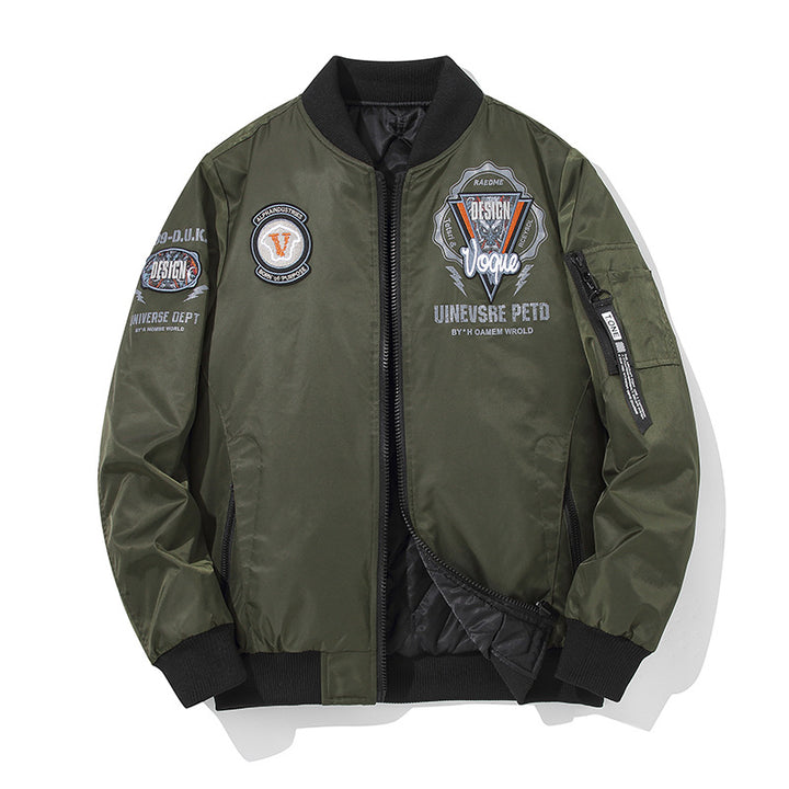 Men's urban patched utility zip-up bomber with sleeve pen pocket – Brevano