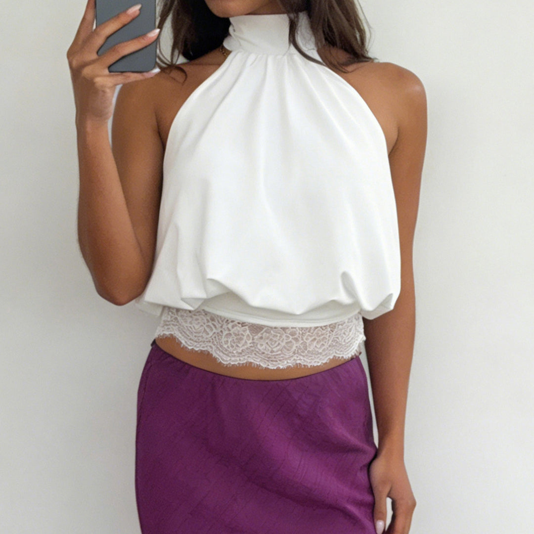 Damen elegantes Spaghetti-Trägertop mit transparentem Spitzenbesatz Echo Archiv