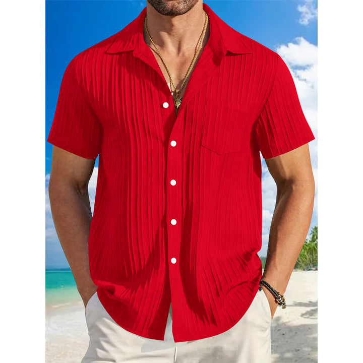 Herren Kurzarm Crinkle-Hemd mit Reverskragen und Brusttasche – Arvello