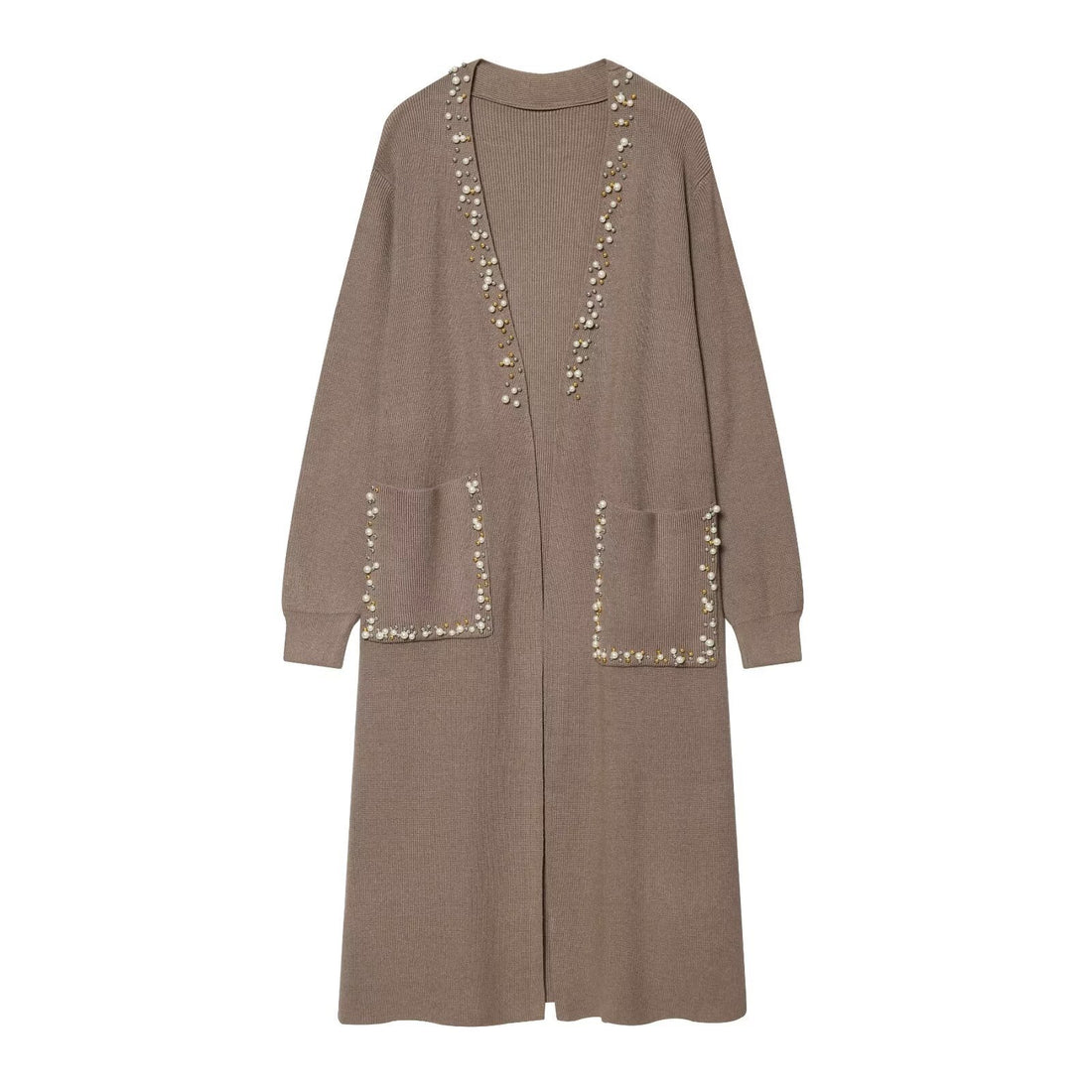 Damen langer Strickcardigan mit Perlenverzierung Echoarchiv