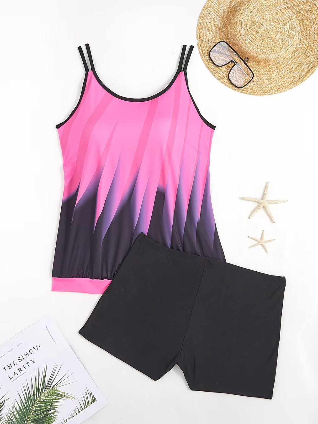Damen Sportliches Tankini-Set mit farbenfrohem Oberteil und bequemen Shorts Echo Archiv