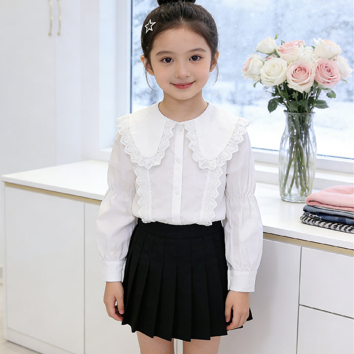 Mädchen Bluse mit eleganten Rüschen und großem Kragen Echo Archiv