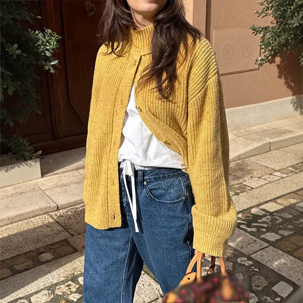 Damen Oversize-Strickjacke mit Rippenstruktur und Stehkragen Echoarchiv