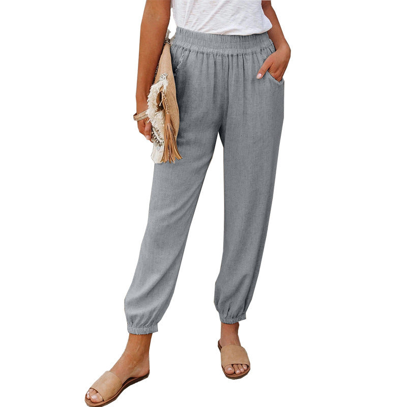 Damen lässige Leinen-Hose mit elastischem Bund und Gummizug – Avélisse