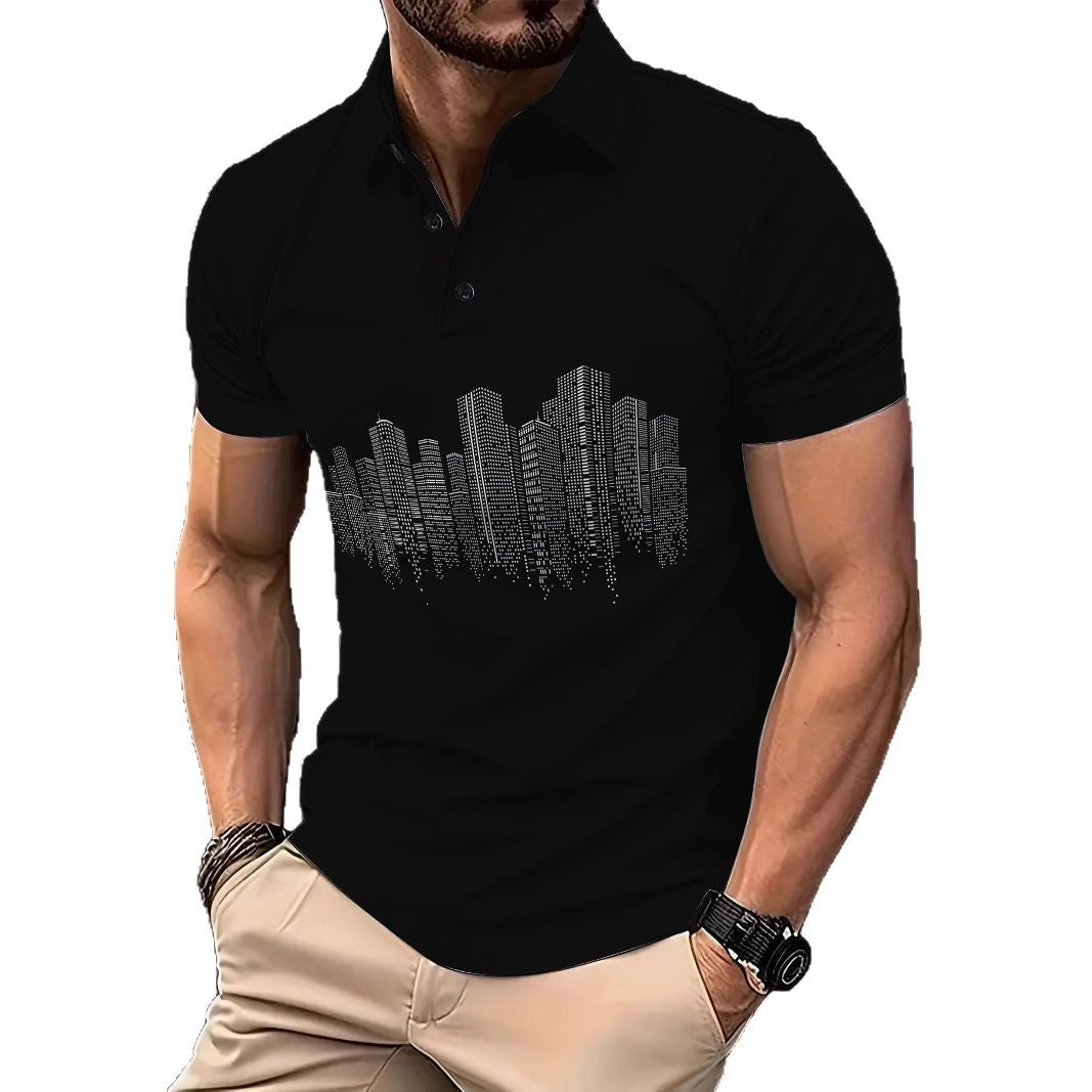 Herren Poloshirt mit kreativem Stadtmuster Echoarchiv
