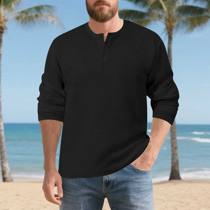 Herren Langarm Henley-Shirt aus komfortablem Waffelmaterial mit Knopfleiste Echoarchiv