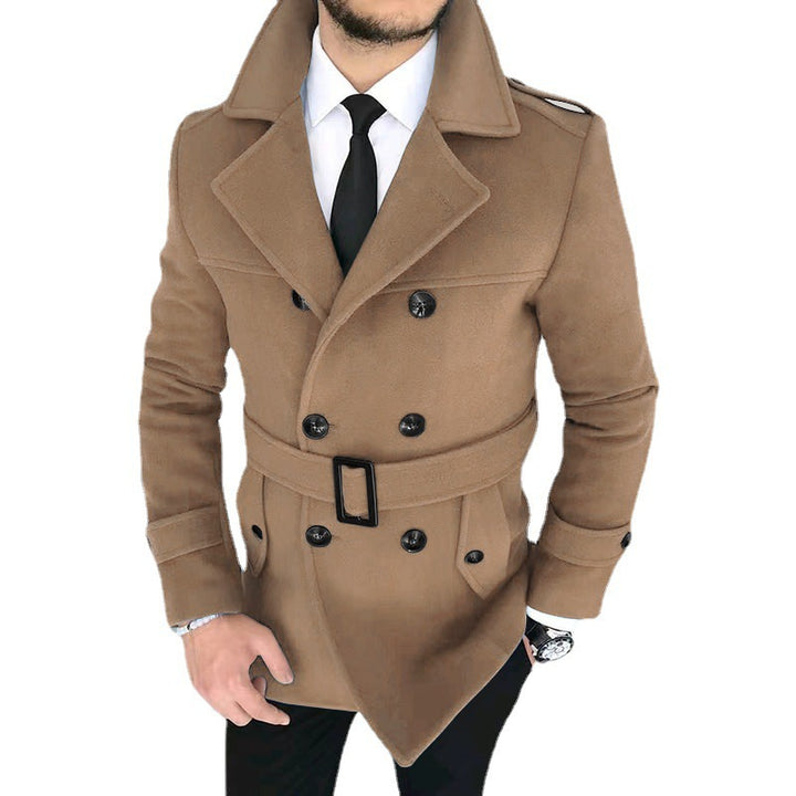 Herren eleganter Melton-Mantel mit stilvollem Gürtel Echoarchiv