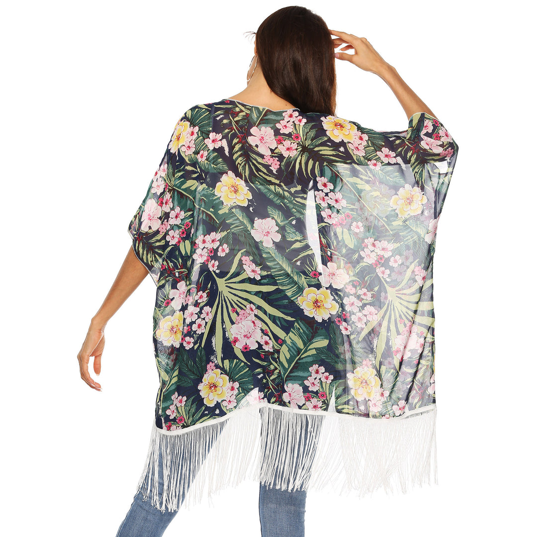Damen Kimono mit floralem Design und Fransen Echo Archiv