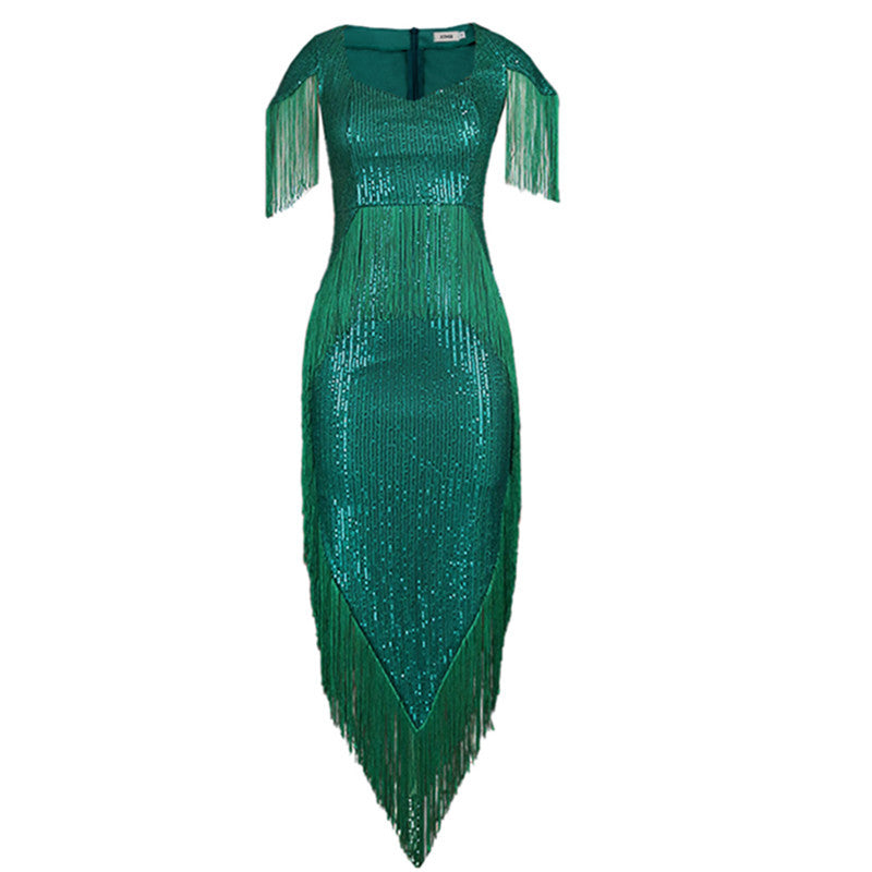 Damen glamouröses Abendkleid mit Fransendetails Echo Archiv