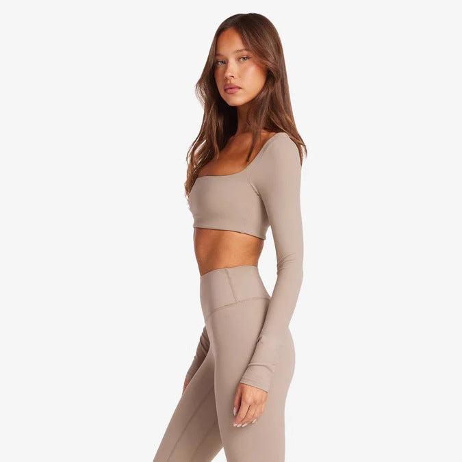 Damen Sportliches Langarm Crop-Top Echo Archiv