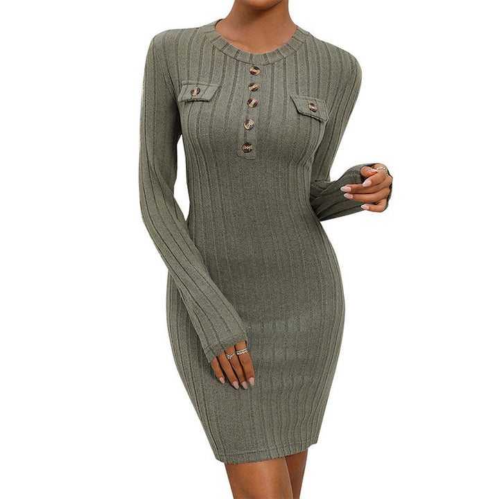 Damen Figurnahes geripptes Strick‑Minikleid mit Knopfleiste und Zier-Brusttaschen Echoarchiv