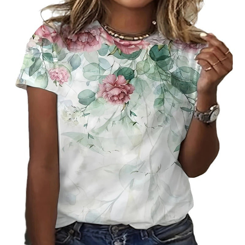 Damen T-Shirt mit floralem Design und Echoarchivrnem Schnitt Echoarchiv