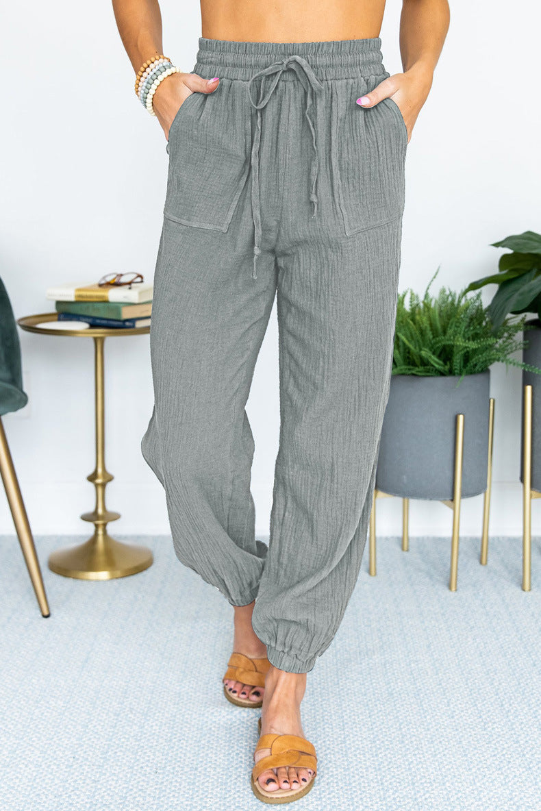 Damen Leichte Leinen-Joggerhose mit Tunnelzug, aufgesetzten Taschen und elastischen Bündchen Echo Archiv