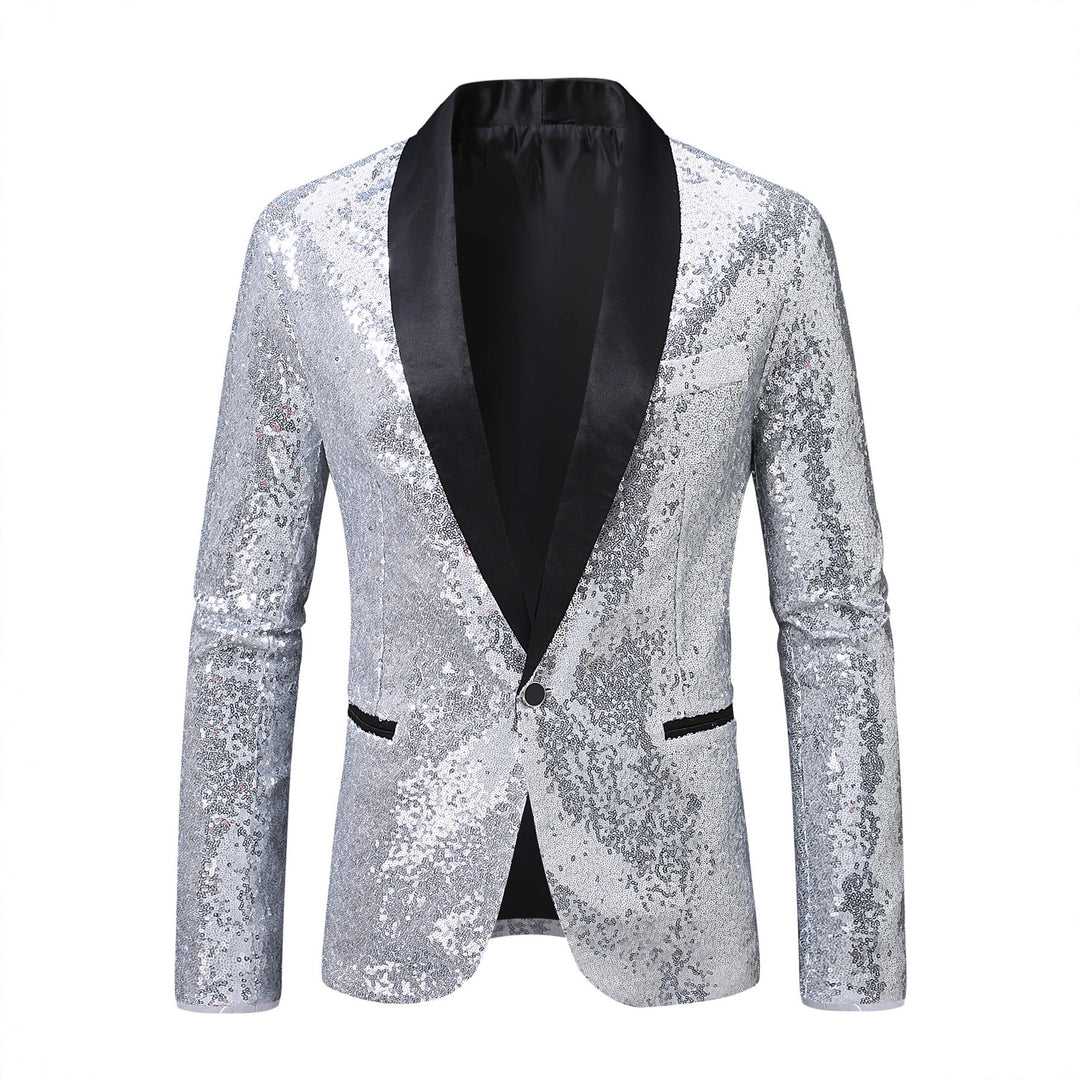 Herren eleganter Pailletten Blazer mit glänzendem Revers Echoarchiv