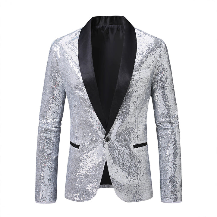 Herren eleganter Pailletten Blazer mit glänzendem Revers Echoarchiv