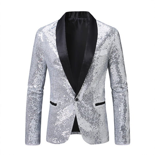 Herren eleganter Pailletten Blazer mit glänzendem Revers Echoarchiv