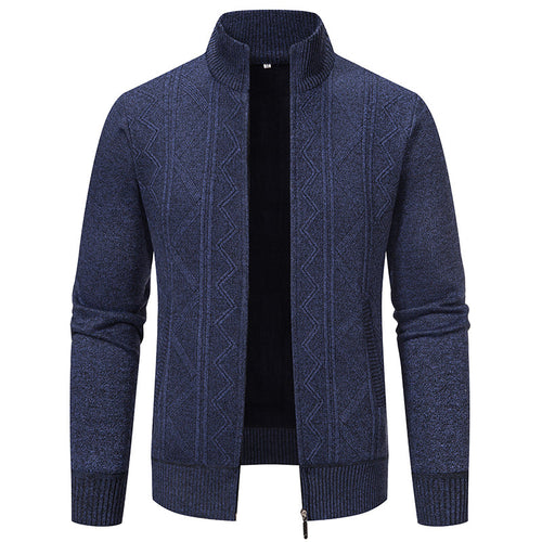 Herren elegante Strickjacke mit strukturiertem Zopfmuster und hohem Kragen Echoarchiv