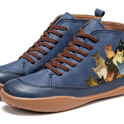 Damen Hochgeschnittene Leder-Sneaker mit handbemaltem Katzenmotiv und ergonomischer Laufsohle Echo Archiv