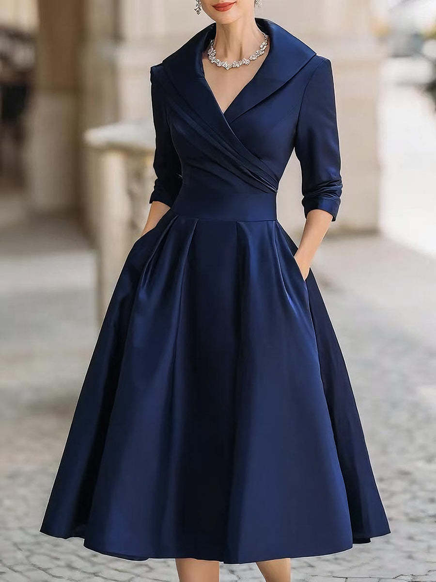 Damen nan elegantes Midikleid mit Wickeloberteil, Dreiviertelärmeln und Eingrifftaschen Echo Archiv