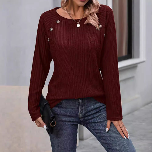 Damen Feiner Rippstrick-Pullover mit Zierknopfleiste und Rundhalsausschnitt Echoarchiv