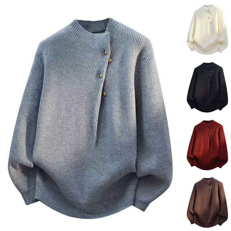 Damen Modischer Stehkragenpullover mit Knopfdetails Echoarchiv