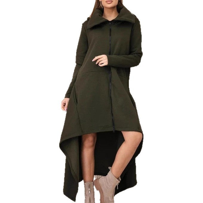 Damen nan asymmetrisches Sweatkleid mit hohem Stehkragen, durchgehendem Reißverschluss und verlängertem Rückensaum Echo Archiv