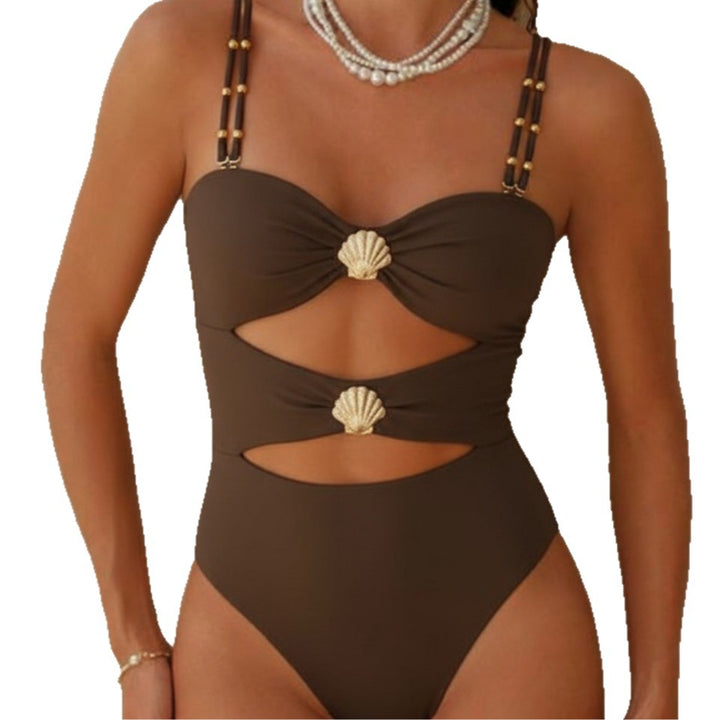 Damen Designer-Badeanzug mit Cut-Out-Details und Muschel-Applikation Echo Archiv