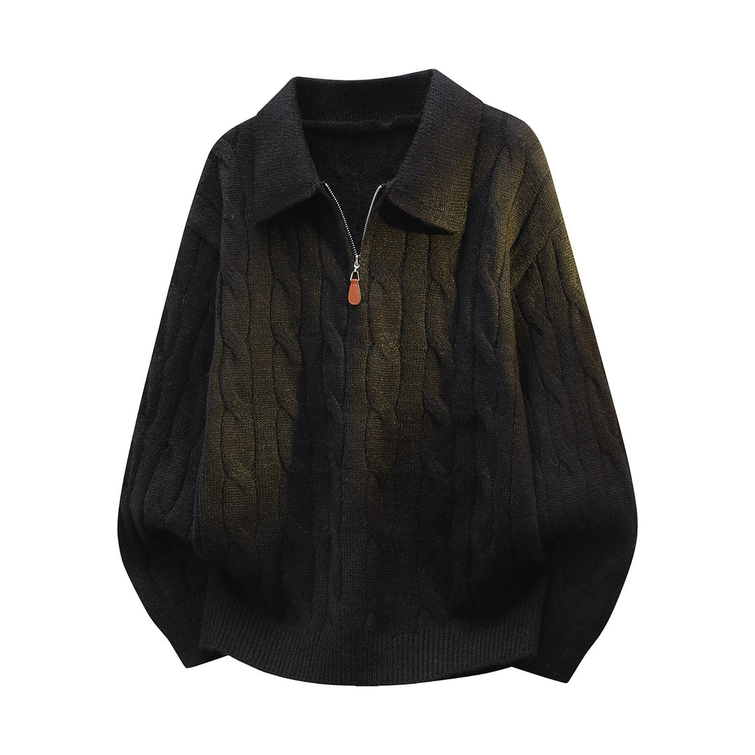 Unisex Oversize-Zopfmuster-Pullover mit Halbreißverschluss und Hemdkragen Echoarchiv