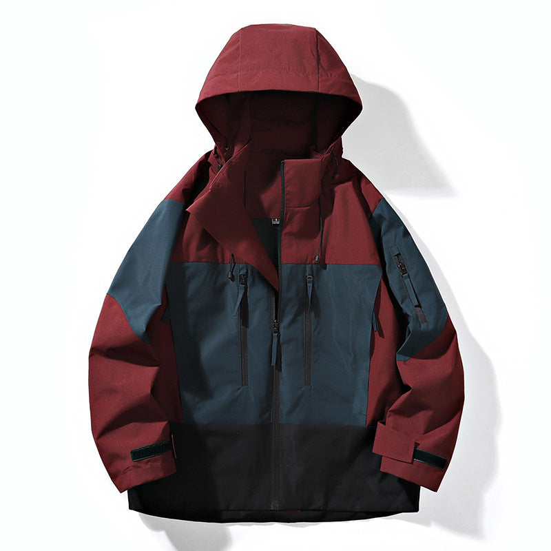 Herren Wasserabweisende Colorblock-Outdoorjacke mit Kapuze, Mehrfach-Reißverschlusstaschen und verstellbaren Bündchen Echo Archiv