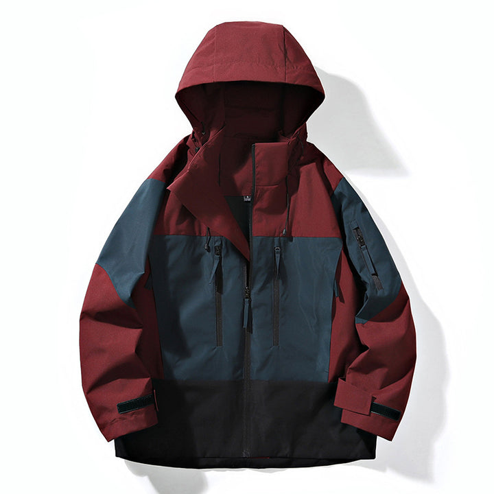 Herren Wasserabweisende Colorblock-Outdoorjacke mit Kapuze, Mehrfach-Reißverschlusstaschen und verstellbaren Bündchen Echo Archiv