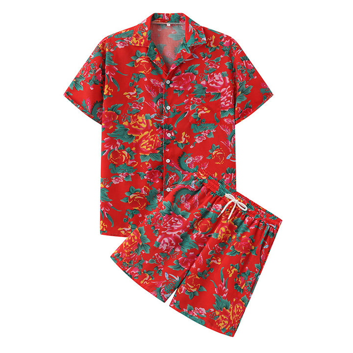 Damen Sommerliches Set mit floralem Kurzarmhemd und Shorts Echoarchiv