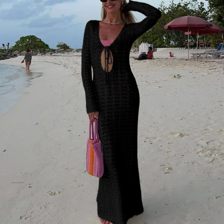 Damen luftiges Häkel-Strandkleid mit V-Ausschnitt und Schnüroptik Echo Archiv