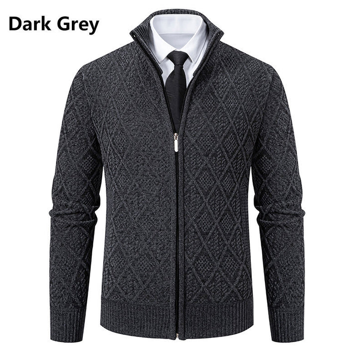 Herren Strickzipjacke mit Rautenmuster, Stehkragen und durchgehendem Reißverschluss Echo Archiv