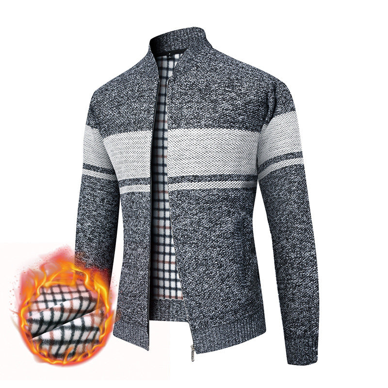Herren Thermo-Strickzipjacke mit Stehkragen und kariertem Fleecefutter Echo Archiv